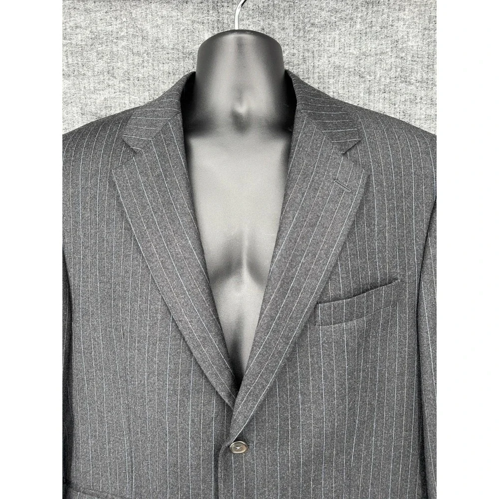 Lauren Ralph Lauren Suit Jacket Mens 48R Gray Wool Cashmere Pinstripe 2 Button